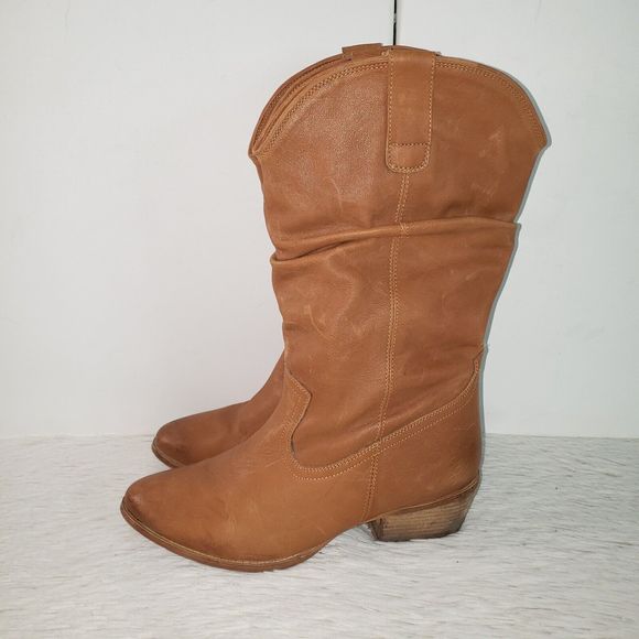 Flying Monkey Slouchy Cowboy Boots Womens 10 Tan/Brown Heeled Booties  Mid-Calf - Picture 4 of 8